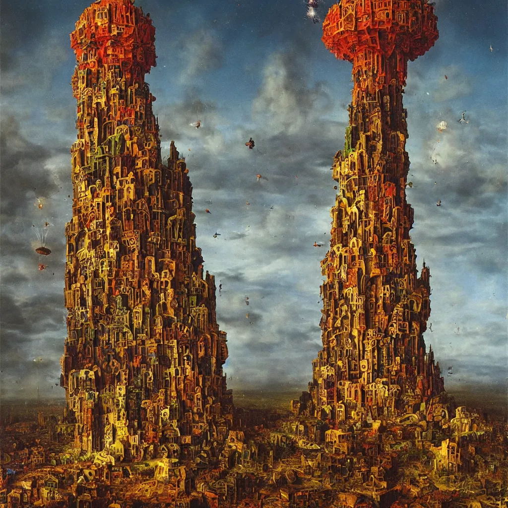 Prompt: a single! colorful!! fungus tower clear empty sky, a high contrast!! ultradetailed photorealistic painting by paul lehr and jan van eyck, hard lighting, masterpiece