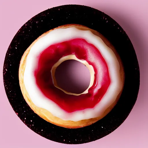 Prompt: Perfectly circular donut!!!!! in the style of a cherry!!!!!!, cherry donut!!!!, trending on artstation, 4k, 8k, professional photography, overhead shot, 35mm lens