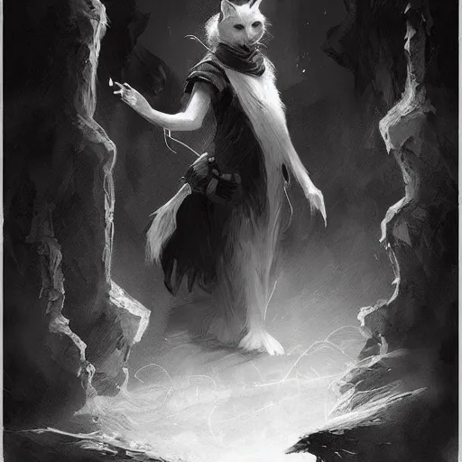 Prompt: black and white cat sorcerer, dnd fantasy digital art by Greg Rutkowski