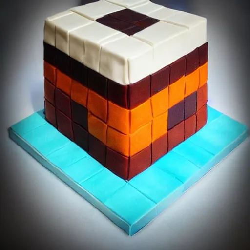 Image similar to minecraft diamond block made out of cake, professional food photography, sunlight,