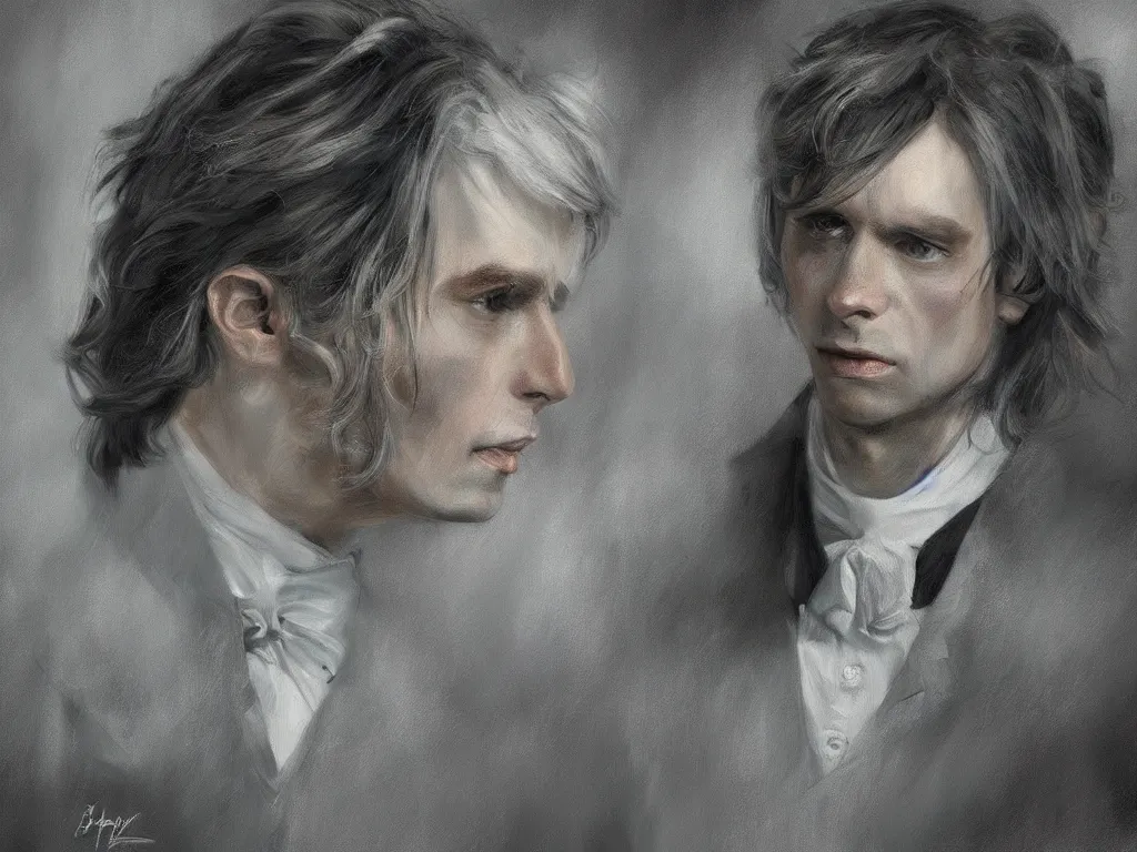 Image similar to dorian gray's painting being painted by basil halward, digital painting, wallpaper, realistic lightning