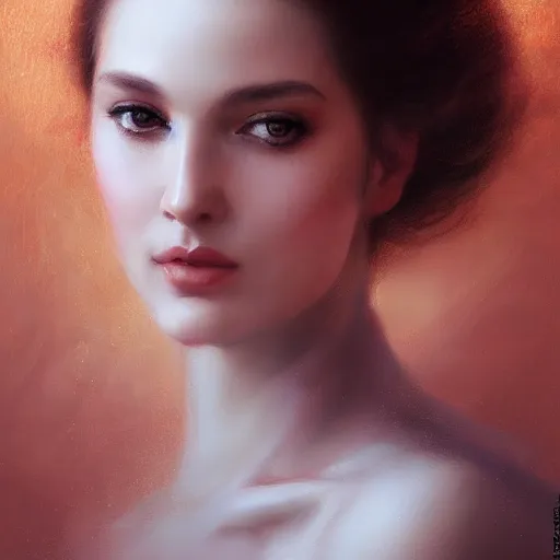 Prompt: a beautiful portrait painting of a glamorous actress, masterpiece by famous artist nasreddine dinet and eugene de blaas and greg rutkowski and artgerm and wlop, path tracing, intricate, elegant, highly detailed, digital painting, artstation, concept art, smooth, sharp focus