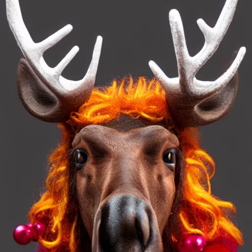 Prompt: a photo realistic moose dressed as a clown, 8 k, high detail, 8 0 mm, good lighting