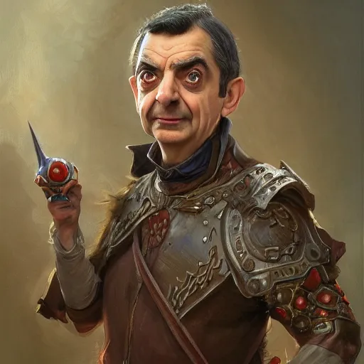 Image similar to Mr Bean as a fantasy D&D character, portrait art by Donato Giancola and Bayard Wu, digital art, trending on artstation, 4k