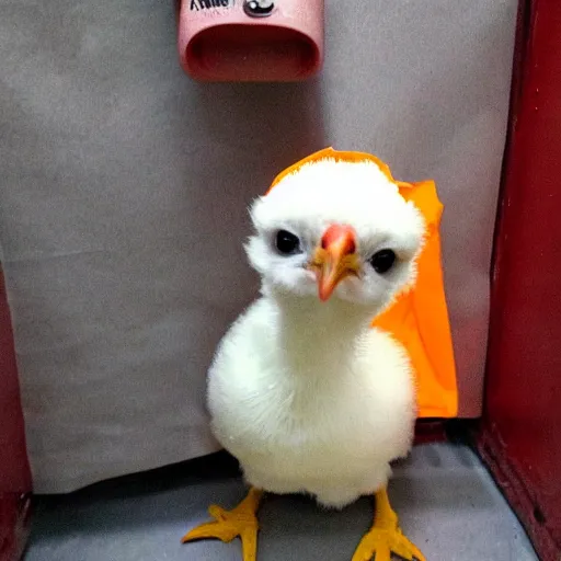 Image similar to cute baby chicken dressed as an inmate, campau mike style