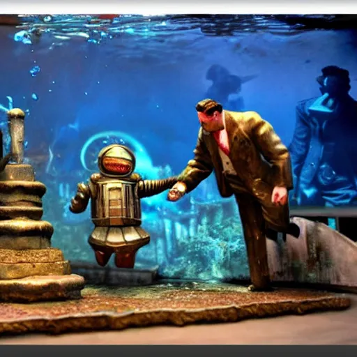 Image similar to big daddy from bioshock underwater realistic detailed diorama,