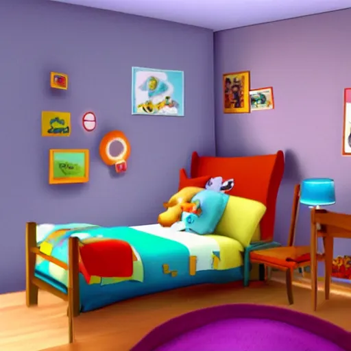 Image similar to Film still of a childrens bedroom by Pixar