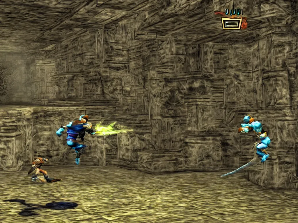 Image similar to third person ps1 game, Soul Reaver