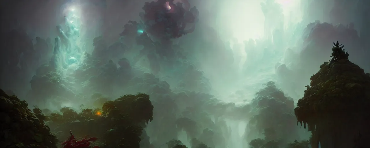 Image similar to cloud forest guardian by peter mohrbacher and craig mullins and james jean and marc simonetti and mark rothko