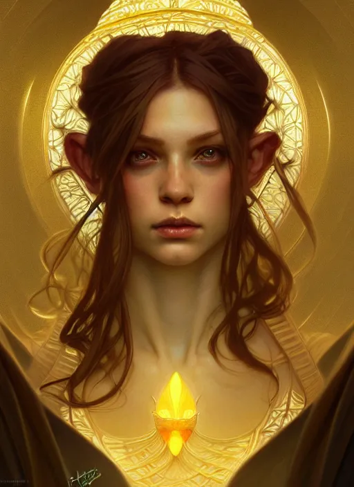 Image similar to symmetry portrait of leprechaun, intricate, elegant, highly detailed, digital painting, artstation, concept art, smooth, sharp focus, illustration, art by artgerm and greg rutkowski and alphonse mucha, 8 k