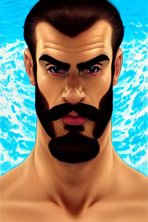 Image similar to gigachad luigi bodybuilder in the ocean by ilya kuvshinov, ernest khalimov body by krista sudmalis, super mario bros symmetrical face concept art, hyper realistic, intricate, elegent, highly detailed, digital painting, concept art, smooth, sharp, focus, illustration, art by artgerm and greg rutkowski and alphonse mucha, artstation