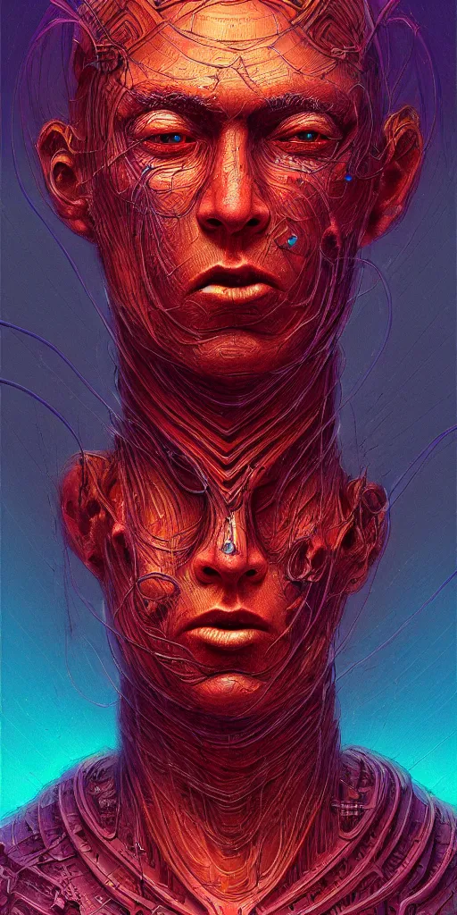 Image similar to scifi character portrait of man in the style of android jones and zdzislaw beksinski, 1 / 4 headshot.