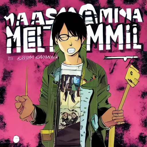 Prompt: Makima from Chainsaw Man manga panel as album cover