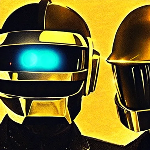 Image similar to portrait of daft punk and daft punk, in a dark and gritty style. dramatic lighting, high quality, realistic.