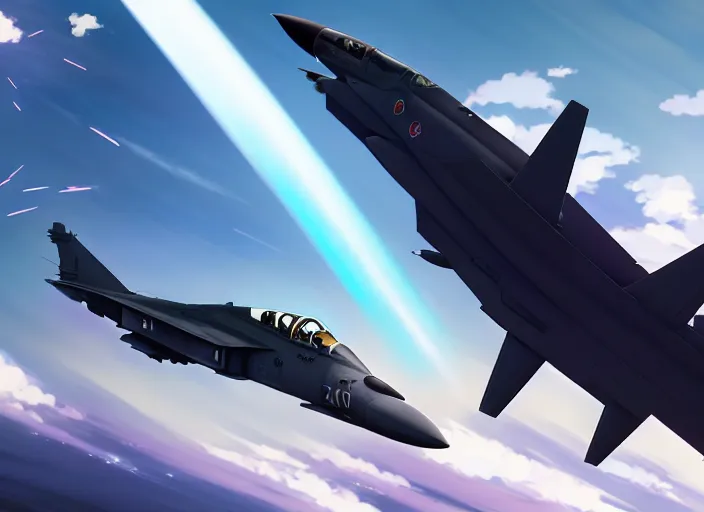 Prompt: portrait of figther jet evading, clear sky background, illustration concept art anime key visual trending pixiv fanbox by wlop and greg rutkowski and makoto shinkai and studio ghibli and kyoto animation, dcs world falcon bms, super hornet, strike eagle, symmetrical, volumetric lighting, transparent black windshield