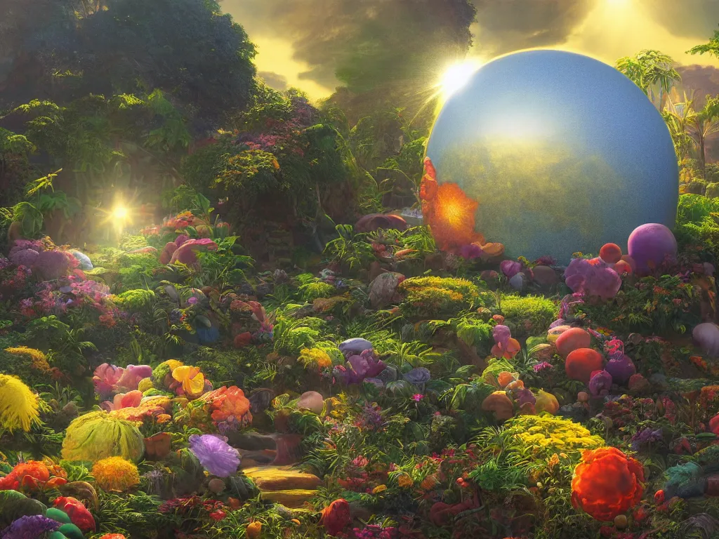 Prompt: sunlight study, the universe is a spheroid region 7 0 5 meters in diameter, art nouveau, kauai, by rachel ruysch and martin johnson heade and ( ( ( ( ( lisa frank ) ) ) ) ), 8 k, sharp focus, octane render