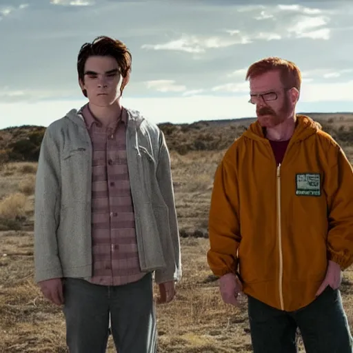 Image similar to kj apa with walter white, still from breaking bad