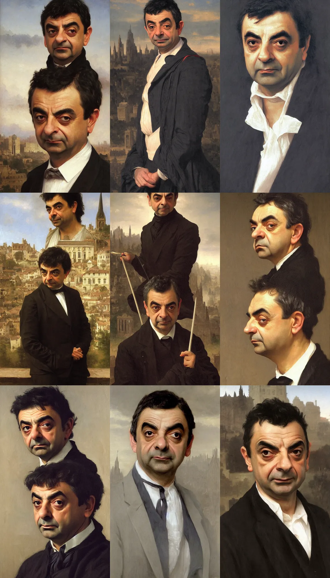 Prompt: portrait of rowan atkinson!!!!!!!!!!!!!!!!!!!!!!!!!!!, detailed face, detailed painting, city background, epic scene, epic lighting, by bouguereau