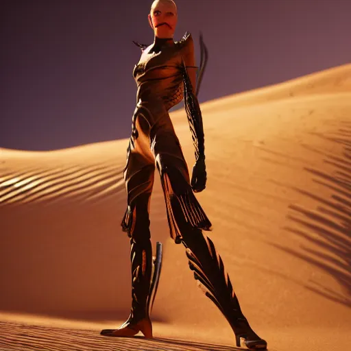 Prompt: evil dune movie inspired avant-garde art, deco fashion, highly detailed, photorealistic portrait, bright studio setting, studio lighting, crisp quality and light reflections, unreal engine 5 quality render