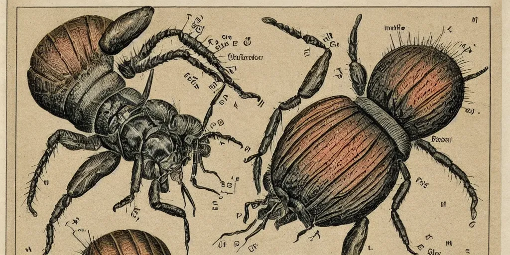 Prompt: Intricate detailed scientific illustration, Polyphagous shot-hole borer, vintage,