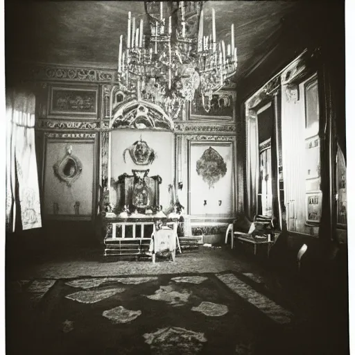 Image similar to ivan the terrible in his palace in moscow kills the time, kodak, old photo, black and white, film, wide lens, 1 6 mm,