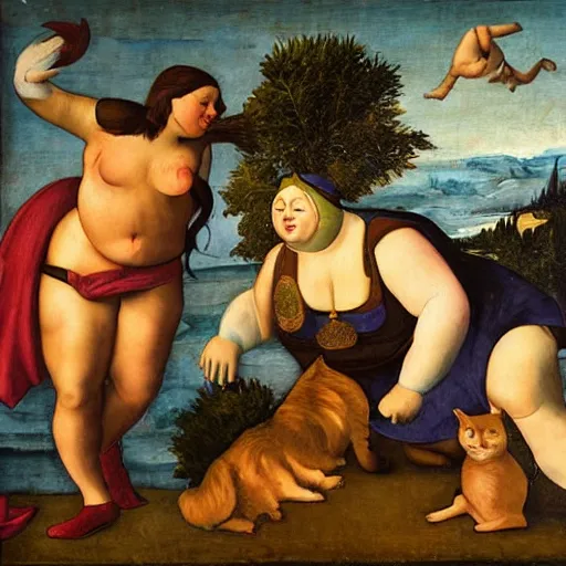 Image similar to fat cat superhero, Renaissance painting
