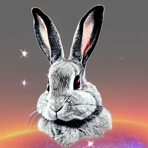 Prompt: rabbit's face only from the nebula space, higher realistic