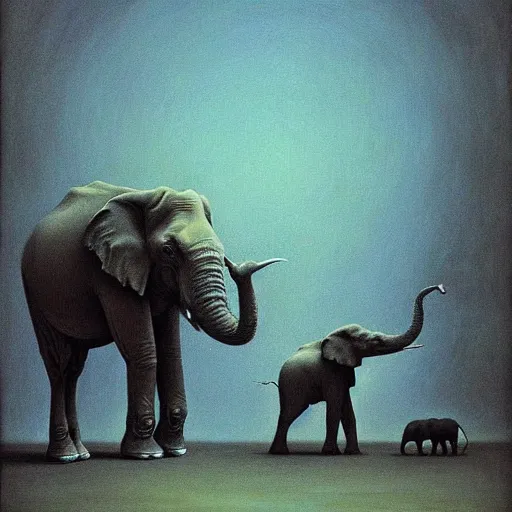 Prompt: elephant painting by beksinski, barlowe colors. masterpiece painting