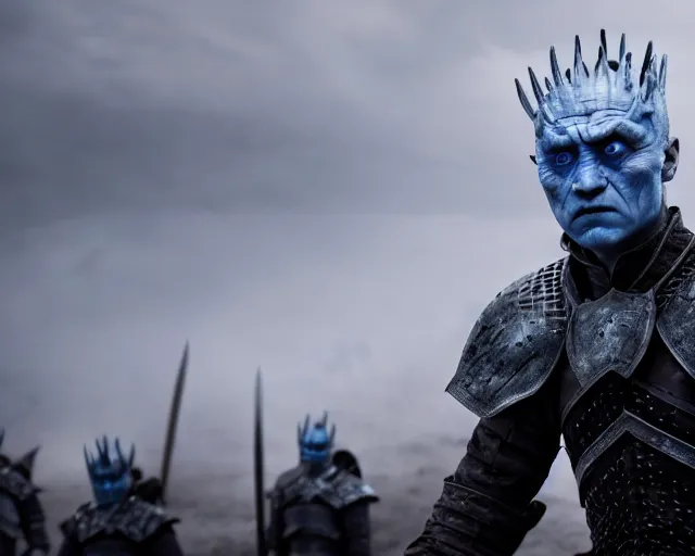 Image similar to justin sun as night king in game of thrones with giant crimson - black bees, 4 k, epic, cinematic, focus, movie still, fantasy, extreme detail, atmospheric, dark colour, sharp focus