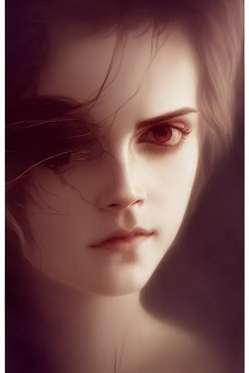 Prompt: beautiful pale emma watson, dark fantasy, cinematic lighting, intricate, elegant, highly detailed, digital painting, artstation, smooth, sharp focus, illustration, art by artgerm and greg rutkowski and zdislav beksinski and alphonse mucha and Wayne Barlowe and william-adolphe bouguereau