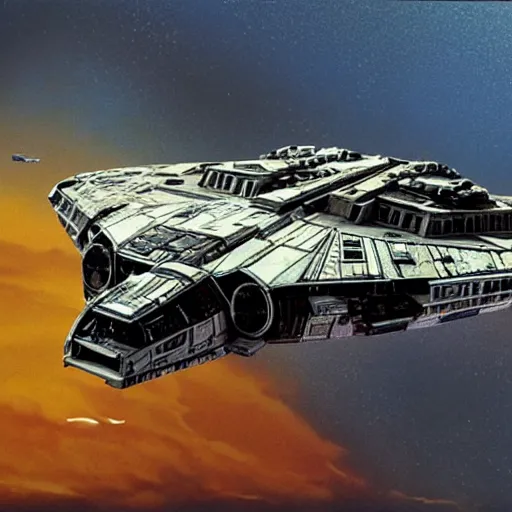 Image similar to the millennium falcon designed by chris foss