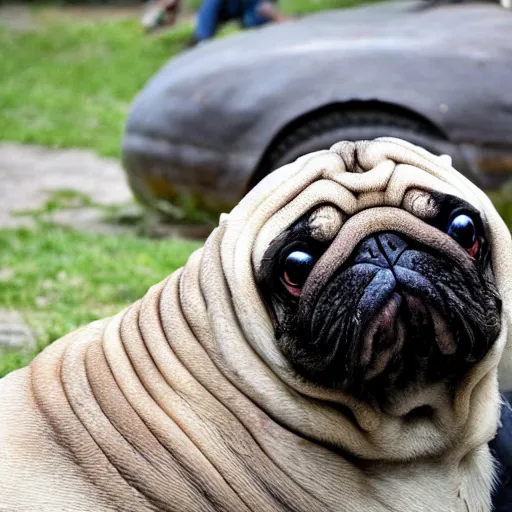 Image similar to a Walrus-Pug Hybrid, A Walrus that looks like a pug, huge tusks, afternoon hangout, good times photograph, candid