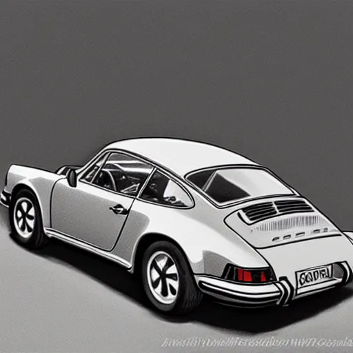 Image similar to black and white pencil sketch of a porsche 9 1 1 9 6 4 carrera 2 rear, studio lighting, photorealistic, 4 k