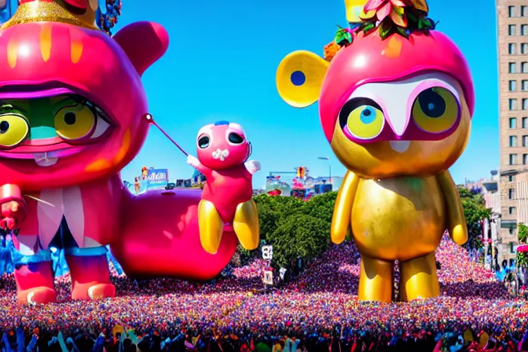 Image similar to photo of giant cute elaborate parade float character designed by ( ( ( ( ( ( ( ( rutowski ) ) ) ) ) ) ) ) and beeple!!!!!!!!!!!!!!, in the macys parade, detailed 4 k photo,