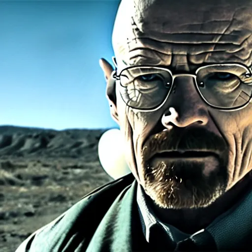 Image similar to Film still of Walter White with cybernetic battle armor in new Breaking bad movie, highly detailed, 4k