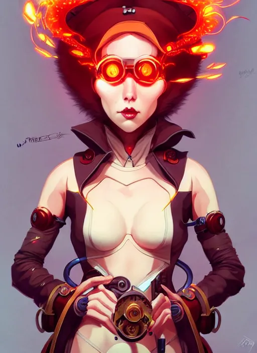 Prompt: style artgerm, joshua middleton, illustration, anthropomorphic hamster steampunk half - cyborg, anime eyes, red fur, swirling fire flames cosmos, fantasy, dnd, cinematic lighting