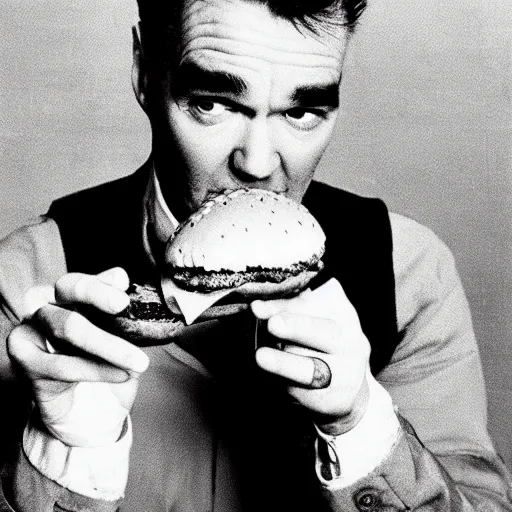 Image similar to “ morrissey eating a hamburger ”