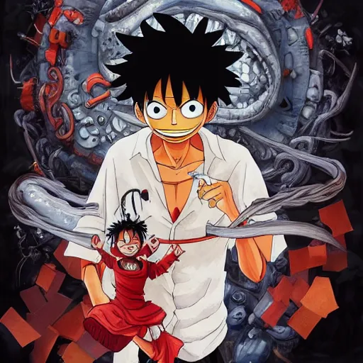 Prompt: luffy in the style of studio ghibli, an ultrafine detailed painting by james jean, behance contest winner, vanitas, angular, altermodern