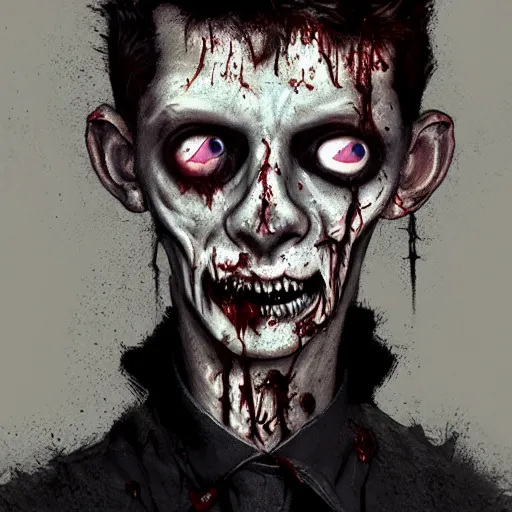 Image similar to young martin from depeche mode as a zombie with light eyes, 7 days to die zombie, gritty background, fine art, award winning, intricate, elegant, sharp focus, cinematic lighting, digital painting, 8 k concept art, art by michael hussar, art by brom, art by guweiz and z. w. gu, 8 k