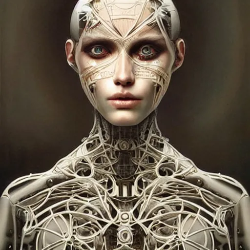 Prompt: humanoid robot, highly detailed, expressive eyes, beautiful symmetric body, perfect proportions, highly intricate, 8 k, art by tom bagshaw and alex gray
