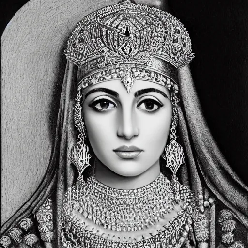 Prompt: A Majestic portrait of a Persian Queen, highly detailed, photorealist, photograph