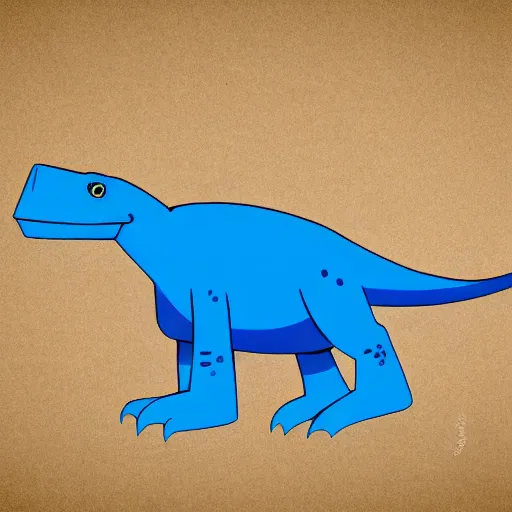 Prompt: a stylized blue dinosaur in a cartoonish rough style