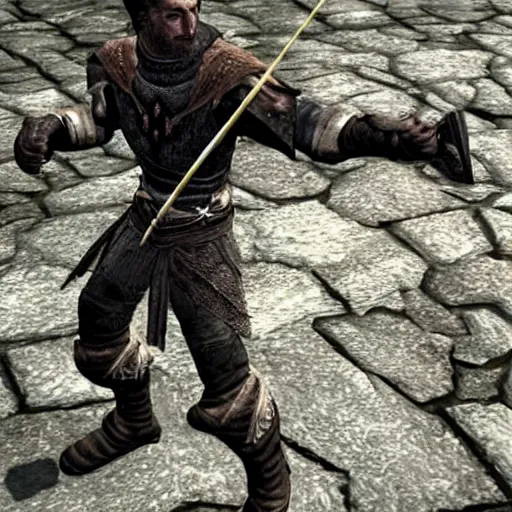 Image similar to Skyrim character with an arrow in the knee, very detailed, playstation 1 graphics