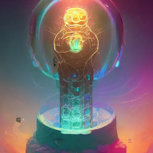 Prompt: intricate holographic ghost in the machine pices fish made of microcircuitry and transistors in a glowing deap sea by peter mohrbacher and dan mumford, trending on artstation, cgsociety 4 k