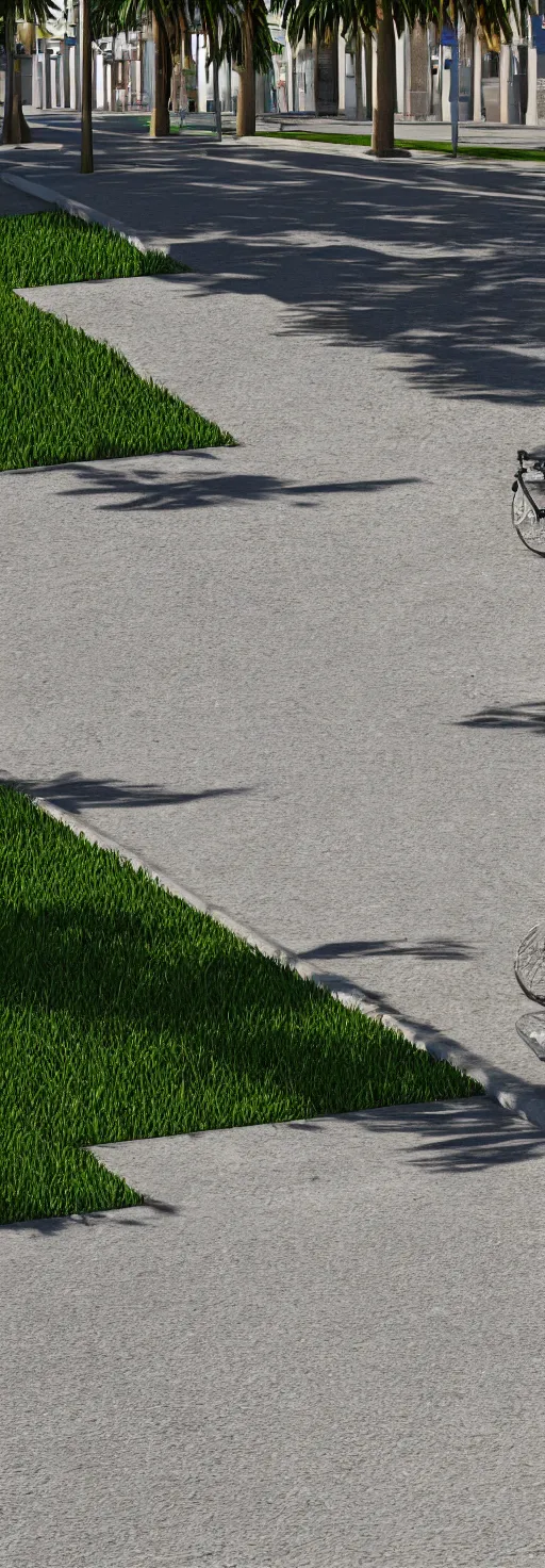 Image similar to depth of field 3 d render of sidewalk with bike path, palm trees, accessible for the disabled, by professional photographer, 8 k resolution, photo, high quality