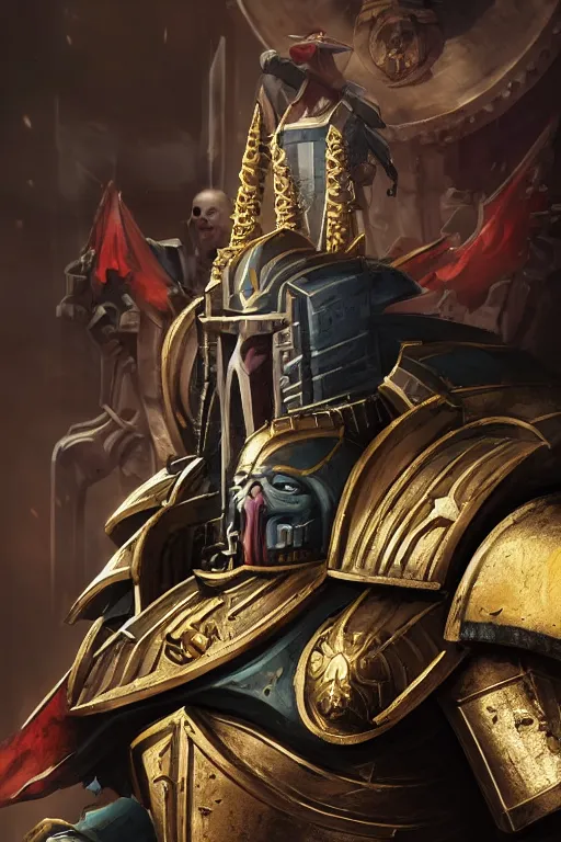 Image similar to armor portrait heros warhammer 4 0 k horus heresy fanart - the primarchs emperor by johannes helgeson animated with vfx concept artist & illustrator global illumination ray tracing hdr fanart arstation zbrush central hardmesh 8 k octane renderer comics stylized