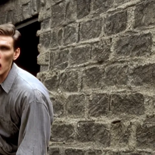 Image similar to Live Action Still of Jerma in The Shawshank Redemption, real life, hyperrealistic, ultra realistic, realistic, highly detailed, epic, HD quality, 8k resolution, body and headshot, film still