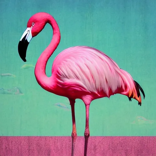 Prompt: album cover of a electronic group, pink flamingo, album cover art, album cover