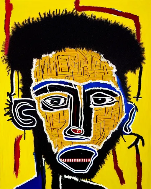 Image similar to A extremely highly detailed majestic hi-res beautiful immaculate head and shoulders award winning painting masterpiece of the face of a strong black african man by Jean-Michel Basquiat, 8k, high textures, hyper sharp, insanely detailed and intricate, super detailed, 8k HDR high quality