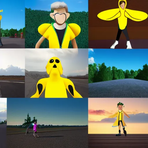 Prompt: A collection of animation frames in one image for a walking teenager, yellow costume, realism, green screen
